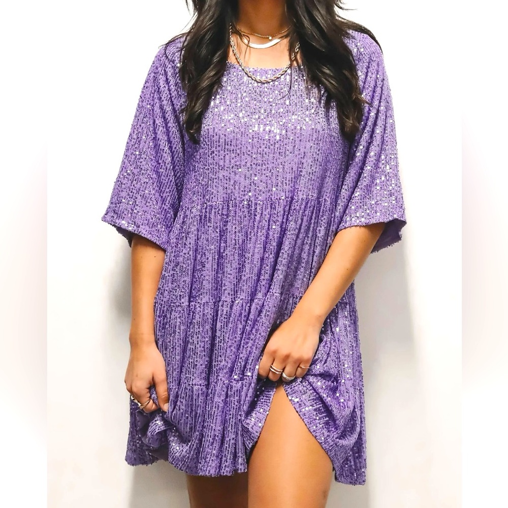 Amazing Lace Lavender “Deal my Queen” Sequin Baby Doll Dress